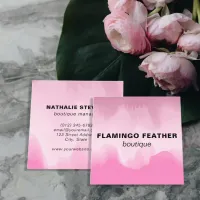 Modern Artistic Watercolor Pink Flamingo Boutique  Square Business Card