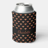 Bees black rose gold monogram name script can cooler