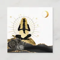 *~* Rose Goddess Black Gold Yoga Moon  Square Business Card