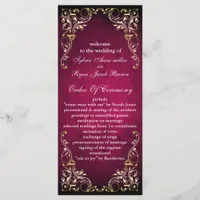 Rustic Regal Ornamental Fuchsia And Gold Wedding Program