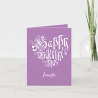 Happy Valentine’s Day heart white text on purple Holiday Card