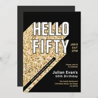 Glitter Black & Gold Bold Typography 50th Birthday Invitation