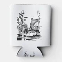 New York City Black and White Urban Street Scene Can Cooler