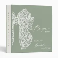 Sage Green Script Bow Share A Recipe Bridal Shower 3 Ring Binder