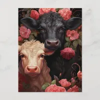 Cows in the Pink Flowers Postcard