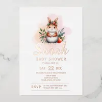 Woodland Rabbit animal Baby Shower Foil Invitation