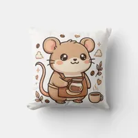 Kawaii Mouse Barista Throw Pillow