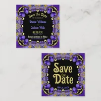 Purple Satin and Gold Save the Date Cards