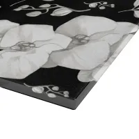 Watercolor White Orchid on Black | Cutting Board