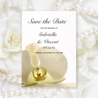 Orchid Flower on White Wedding Save the Date