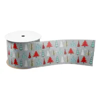 Christmas Tree Pattern Blue/Red ID175 Satin Ribbon