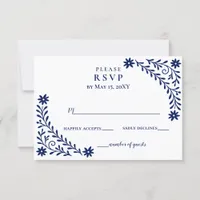 Elegant Boho Navy Floral Wedding  RSVP Card