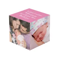 Four photos Baby Girl Family Beside You Quote Pink Cube