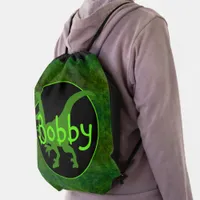 Personalized Green Dinosaur Hide Drawstring Bag