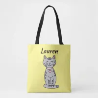 Gray Kitty Cat Personalized  Tote Bag