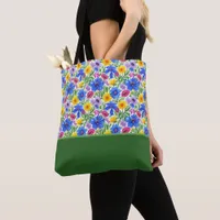 Vivid Blue Yellow Red Purple Flowers Color Block Tote Bag