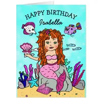 Jumbo Sized Mermaid Happy Birrthday Personalized Card