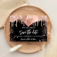 Black rose gold balloons birthday party save the date