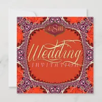 Groovy Diva Bohemian Pink Orange Wedding Invitation