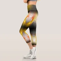 Lightning abstract, orange and black fractal capri leggings