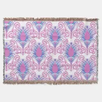Boho Peacock Feather Jewel Tone-Neon Pink Throw Blanket