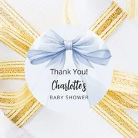 Bow light blue thank you Baby Shower Classic Round Sticker