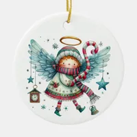 Charming Christmas Angel Modern Folk Art Style Ceramic Ornament