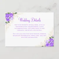 Purple Watercolor Floral Gold Wedding Details Enclosure Card