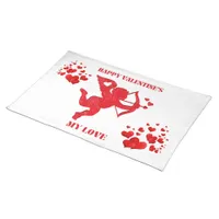 Minimalist Happy Valentine's My Love on white | Cloth Placemat