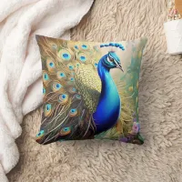 Vibrant Peacock Displaying Its Feathered Plumage Throw Pillow