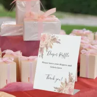 Rose gold pampas baby shower diaper raffle sign