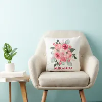 Watercolor Rose Floral Throw Pillow