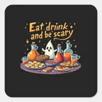 Eat Drink And Be Scary Halloween Spooky Fun For Ha Square Sticker