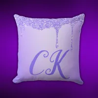 Initials Monogram with Purple Glitter | Throw Pillow