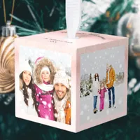 4 Family Photos Merry Christmas Keepsake Pink Cube Ornament