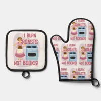 Burn Roasts Not Books Sassy Housewife Author Oven Mitt & Pot Holder Set