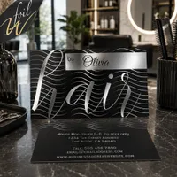 Bold Modern Silver Waves on Black Foil Business Cards