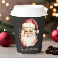 Black Vintage Retro Santa Claus Merry Christmas Paper Cups