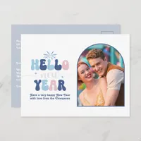 Nordic Glow New Year Retro Modern Blue Photo Holiday Postcard