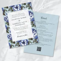 Blue Chinoiserie Floral All in One Wedding Invitation