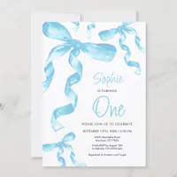 Birthday Blue Bow Invitation