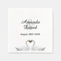 White swans in love with names wedding napkins