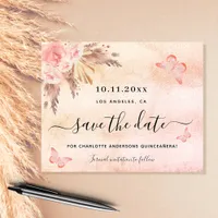 Quinceanera pampas blush budget save the date flyer