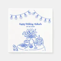 Doodle Table & String Light Adult's Birthday Party Napkins