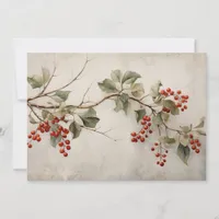 Botanical Green Holly and Red Berries Holiday Card