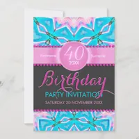 Aqua Pink Bohemian 40th Birthday Invitation