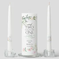 Monogrammed Pale Blush Spring Flowers Unity Candle Set