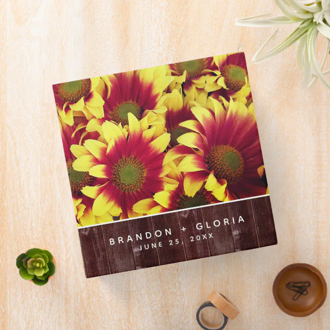 Rustic Autumn Sunflowers on Fence Wedding 3 Ring Binder