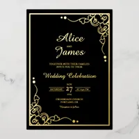 Elegant Classic Black Gold Foil Wedding Invitation