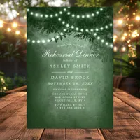 Green Rustic Tree String Lights Rehearsal Dinner Invitation